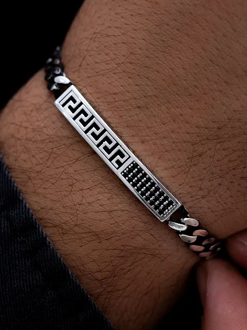 Erkek Gümüş Bileklik - Grek Desenli Gurmet Zincirli Gümüş Bileklik
