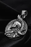 Erkek Gümüş Kolye - 925 Ayar Kabartmalı Savaşçı Gladyatör Motifli Tilki Kuyruğu Zincirli Model Kolye