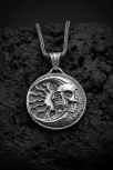 Erkek Gümüş Kolye - 925 Ayar Kabartmalı Güneş Ay ve İskelet Motif Tilki Kuyruğu Zincirli Erkek Kolye