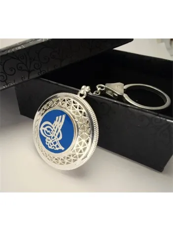 Tuğralı Ve Iyı Diriliş Bayraklı Mavi 925 Ayar Gümüş Anahtarlık 24gr