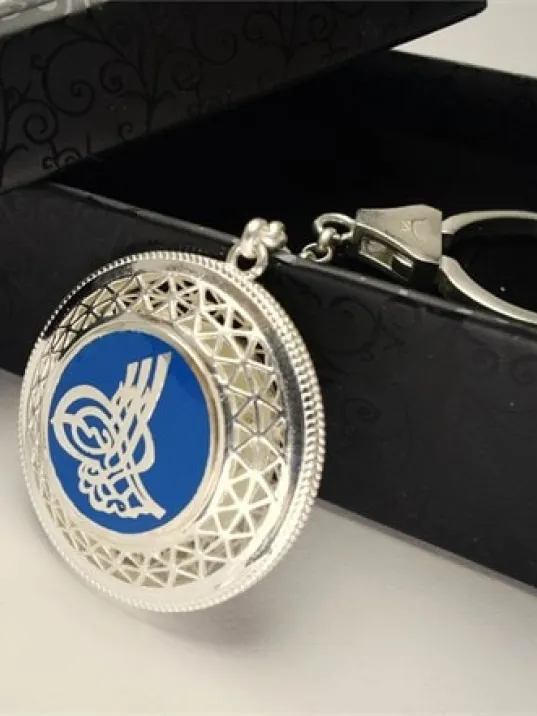 Tuğralı Ve Iyı Diriliş Bayraklı Mavi 925 Ayar Gümüş Anahtarlık 24gr