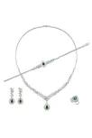 Çise Bayan Zümrüt Taşlı Gümüş Su Yolu Set - Kolye, Bileklik, Küpe, Yüzük