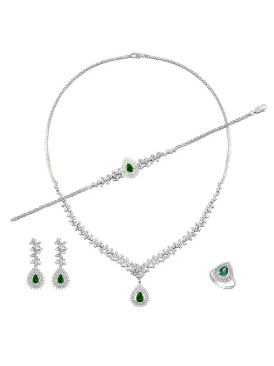 Çise Bayan Zümrüt Taşlı Gümüş Su Yolu Set - Kolye, Bileklik, Küpe, Yüzük Çise Bayan Zümrüt Taşlı Gümüş Su Yolu Set - Kolye, Bileklik, Küpe, Yüzük