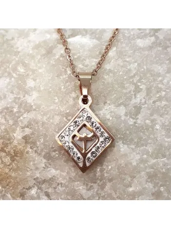 Zirkon Taşlı Melek Figürlü Paslanmaz Çelik Bayan Kolye