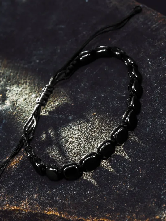 Erkek Kadın Doğal Taş Bileklik - Siyah Hematit Doğal Taşlı Makrome Model 2 Unisex Bileklik