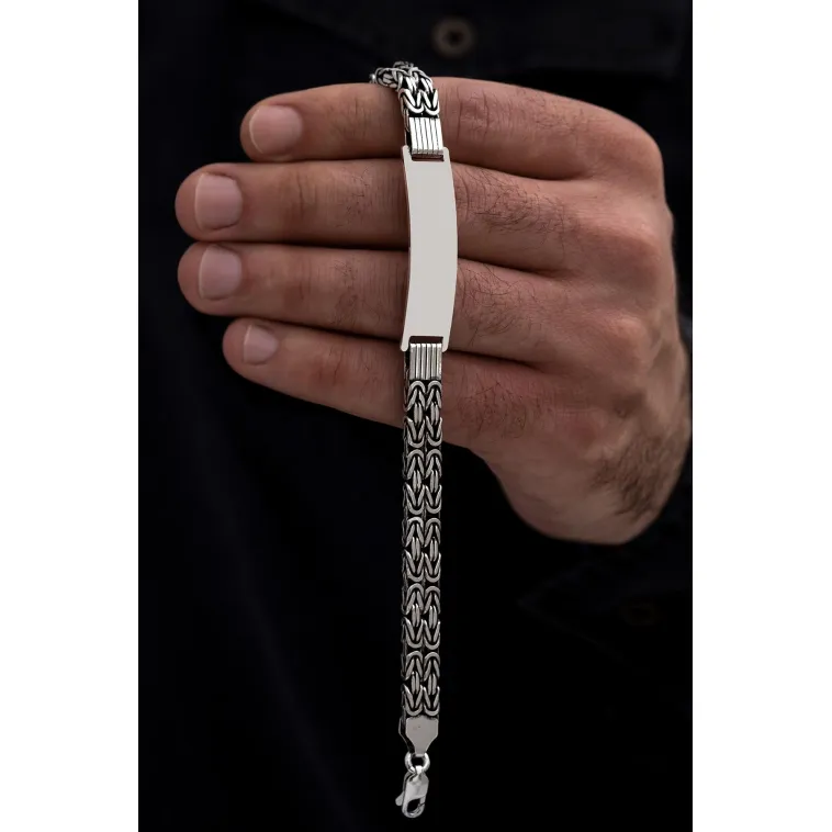 Erkek Gümüş Bileklik - İsim Yazılabilir 3.5 mm Çift Kare Kral Gümüş Bileklik