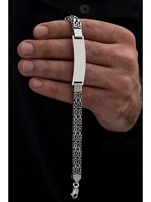 Erkek Gümüş Bileklik - İsim Yazılabilir 3.5 mm Çift Kare Kral Gümüş Bileklik