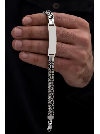 Erkek Gümüş Bileklik - İsim Yazılabilir 3.5 mm Çift Kare Kral Gümüş Bileklik