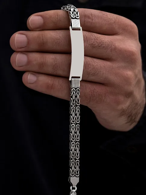 Erkek Gümüş Bileklik - İsim Yazılabilir 3.5 mm Çift Kare Kral Gümüş Bileklik