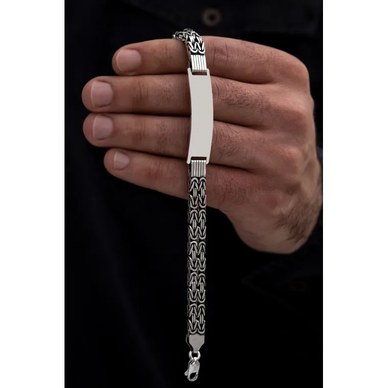 Erkek Gümüş Bileklik - İsim Yazılabilir 3.5 mm Çift Kare Kral Gümüş Bileklik