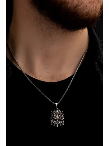 Renkli Osmanlı Arması Sancağı Erkek Gümüş Kolye Zincir