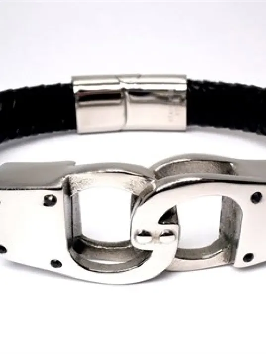 Ottoman Kelepçe Model Deri Çelik Erkek Bileklik