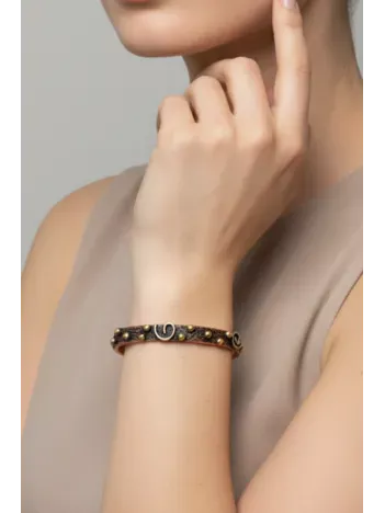 G Motif Model %100 Saf Bakır Erkek Kadın Bileklik – Metal Kutu ve Doğal Taşlar