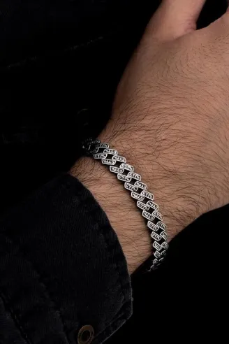 Erkek Gümüş Bileklik - Göktürkçe  Alfabesiyle TürkYazılı Gümüş Bileklik