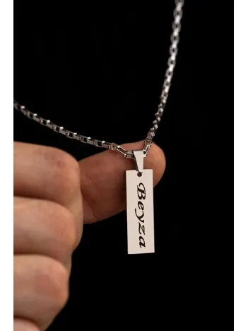 Erkek Çelik Kolye - İsim Yazılan Çelik Kolye