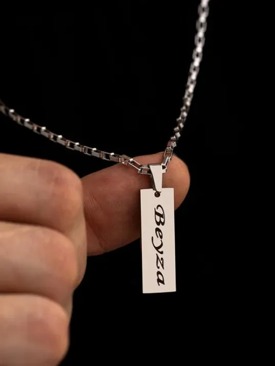 Erkek Çelik Kolye - İsim Yazılan Çelik Kolye