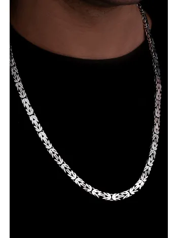 Erkek Gümüş Kolye - 6.5mm Dikdörtgen Kesim Yassı Kral Gümüş Kolye