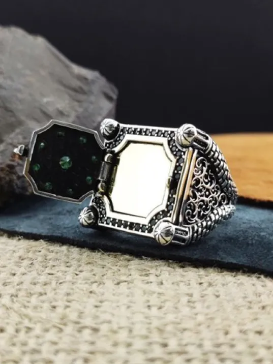 Kişiye Özel Mikro Zirkon Taşlı Erkek Gümüş Yüzük (İçine Fotoğraf, İsim, Logo Yapılır) GYZGMSGUMSC