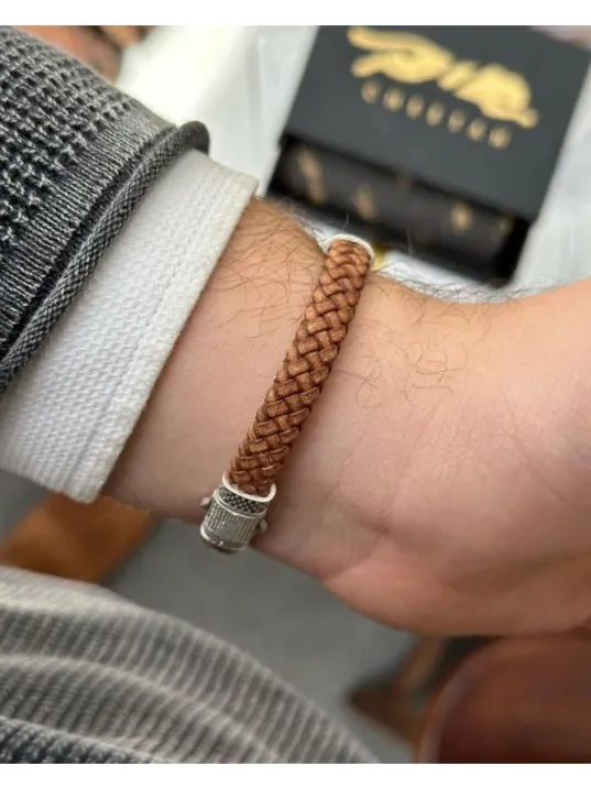 Erkek Bileklik - Deri Erkek Bileklik - Taşlı Erkek Bileklik - Taşlı Şerit Model-Kahverengi