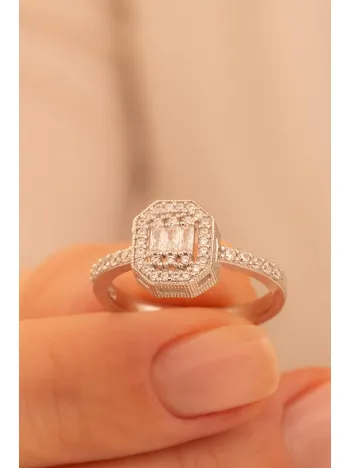 Kadın Gümüş Yüzük - Merlin Baget Taşlı Model Kadın Yüzük