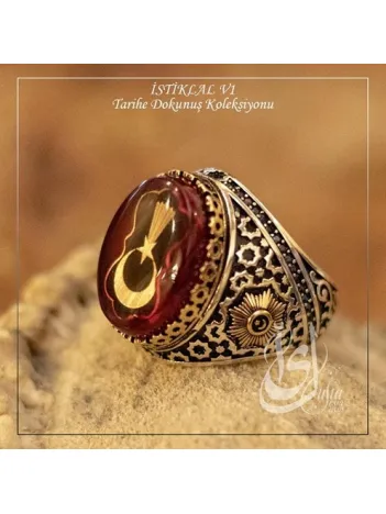 İslam Usta Tasarımı Özel Ay Yıldız İstiklal Model 1 Gümüş Erkek Yüzük