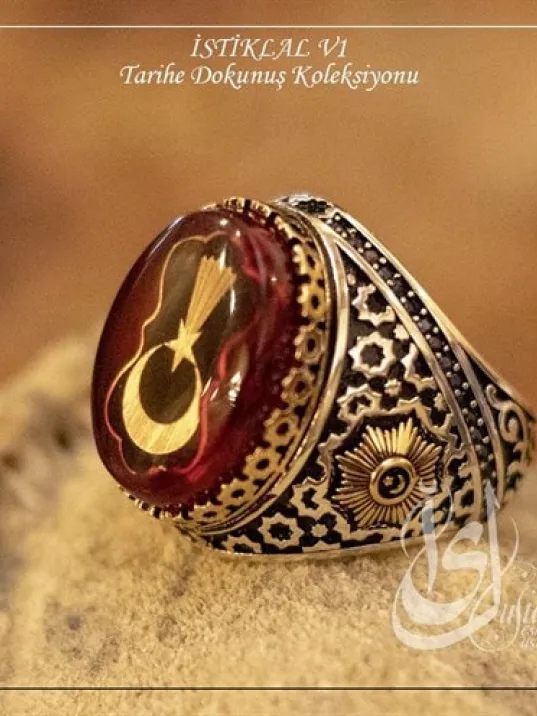 İslam Usta Tasarımı Özel Ay Yıldız İstiklal Model 1 Gümüş Erkek Yüzük