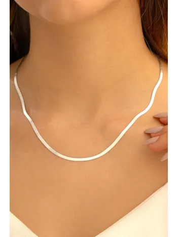 Italyan Yassı Kadın Gümüş Kolye