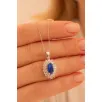 Kadın Gümüş Kolye - Damla Model Safir Taşlı Baget Süslemeli Rodyumlu Kadın Kolye Kadın Gümüş Kolye - Damla Model Safir Taşlı Baget Süslemeli Rodyumlu Kadın Kolye