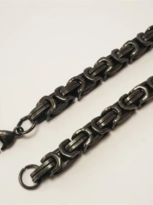 Retro Kirli Mat Siyah Erkek Çelik Kral Kolye 7mm Kalın Model