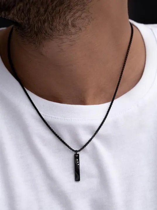 Erkek - Çelik Kolye - Zirkon Taşlı İnce Kibar Çelik Kolye