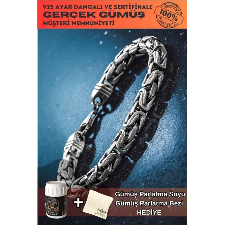 Erkek Gümüş Kolye - 8mm Füzyon Kare Kral Gümüş Erkek Zincir