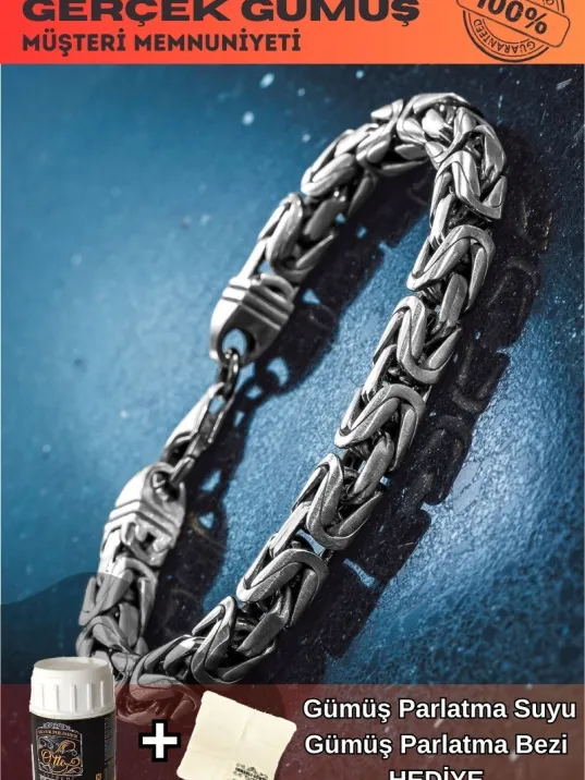 Erkek Gümüş Bileklik - 8mm Füzyon Kare Kral Gümüş Erkek Künye