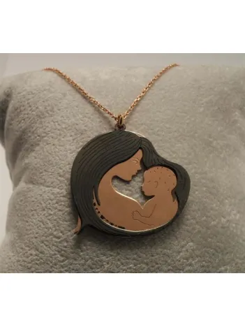 Anneler Günü Hediyesi Annem Yazılı Gümüş Anne Çocuk Kolyesi