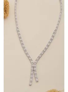 Kadın Gümüş Kolye - Dilruba Baget Taşlı Kare Model Kadın Kolye