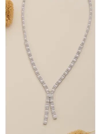 Kadın Gümüş Kolye - Dilruba Baget Taşlı Kare Model Kadın Kolye