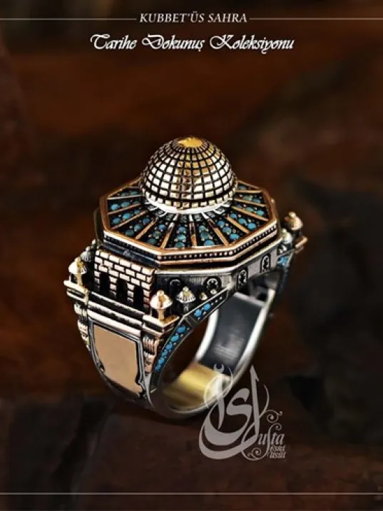 İslam Usta Tasarımı Kubbetüs Sahra Gümüş Erkek Yüzük