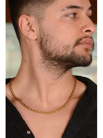 316L Paslanmaz Çelik  Altın Rengi 4mm Kalın Burma Halat Erkek Çelik Kolye Zincir CKLBURMAHLT-ALT