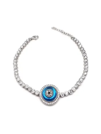 Nazar Boncuklu Zirkon Taşlı Su Yolu Bayan Gümüş Bileklik