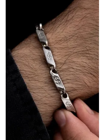 Erkek Çelik Bileklik - Dolar Motifli Orta Kalınlıkta Çelik Bileklik