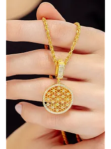 Kadın 925 Ayar Gümüş 18 Ayar Altın Kaplama Lotus Yaşam Çiçeği Burgu Kolye – Taşlı Zarif Tasarım