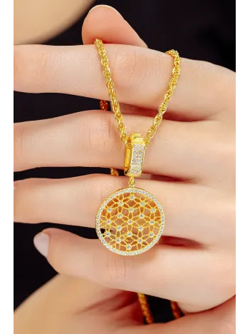 Kadın 925 Ayar Gümüş 18 Ayar Altın Kaplama Lotus Yaşam Çiçeği Burgu Kolye – Taşlı Zarif Tasarım