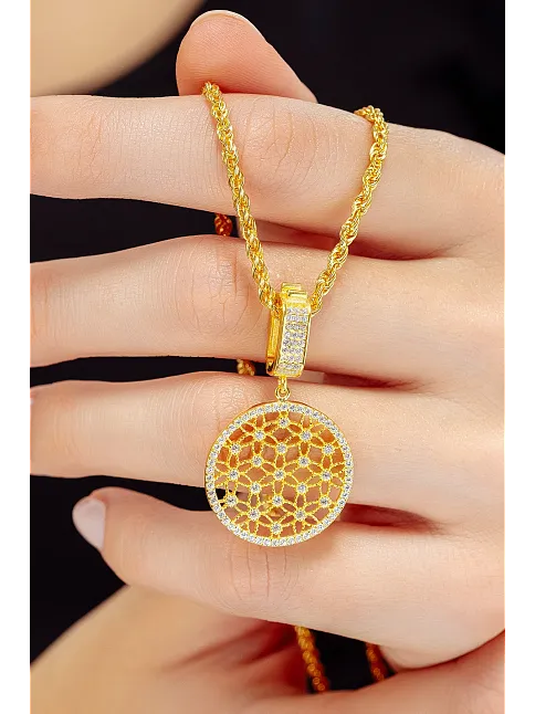 Kadın 925 Ayar Gümüş 18 Ayar Altın Kaplama Lotus Yaşam Çiçeği Burgu Kolye – Taşlı Zarif Tasarım
