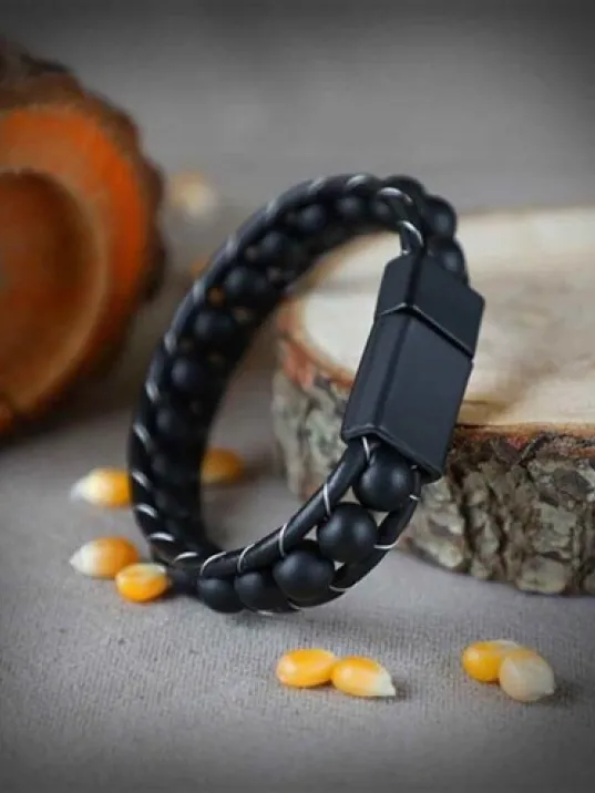 Oniks Doğaltaş Erkek Deri Bileklik Oniks Doğaltaş Erkek Deri Bileklik