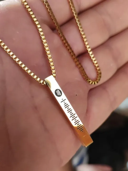 Spotify Şarkı Kodlu Çelik Altın Bar Çubuk Kolye Blok Zincir CKLSPOTYKLY-ALT