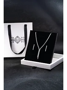 Kadın Bijuteri Kolye Küpe Set - Clara Model Zirkon Taşlı Zarif Su Yolu Set