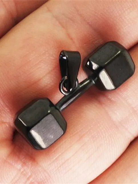 Paslanmaz Çelik Siyah Dambıl Dumbell Erkek Kolye Ucu Küçük Boy