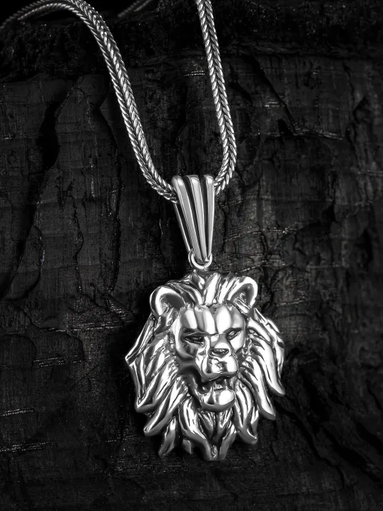 Erkek Gümüş Kolye - Tilki Kuyruğu Zincirli Aslan Kafası Figürlü Erkek Kolye Erkek Gümüş Kolye - Tilki Kuyruğu Zincirli Aslan Kafası Figürlü Erkek Kolye