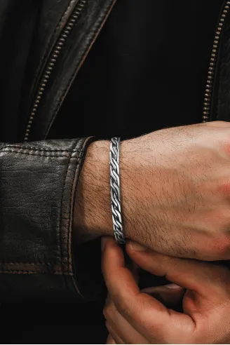 Erkek Gümüş Bileklik - El Yapımı Kane Model Erkek Bileklik Kelepçe Her Bileğe Uyar