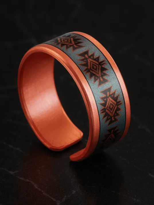 Kadın Bakır Bileklik Yüzük Set - Lux Model Özel Baskı Metal Kutu Ve Kuvars Taşı