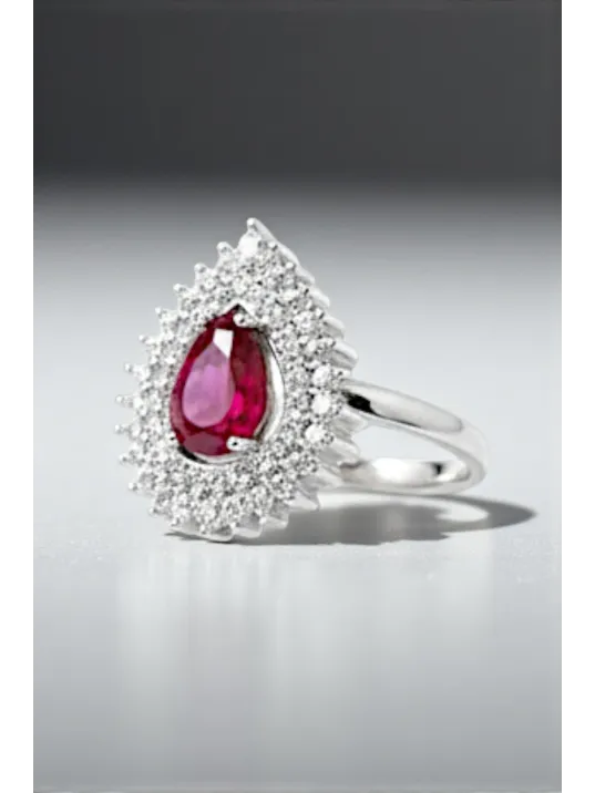 Çise Yakut Taşlı Gümüş Su Yolu Kadın Yüzük